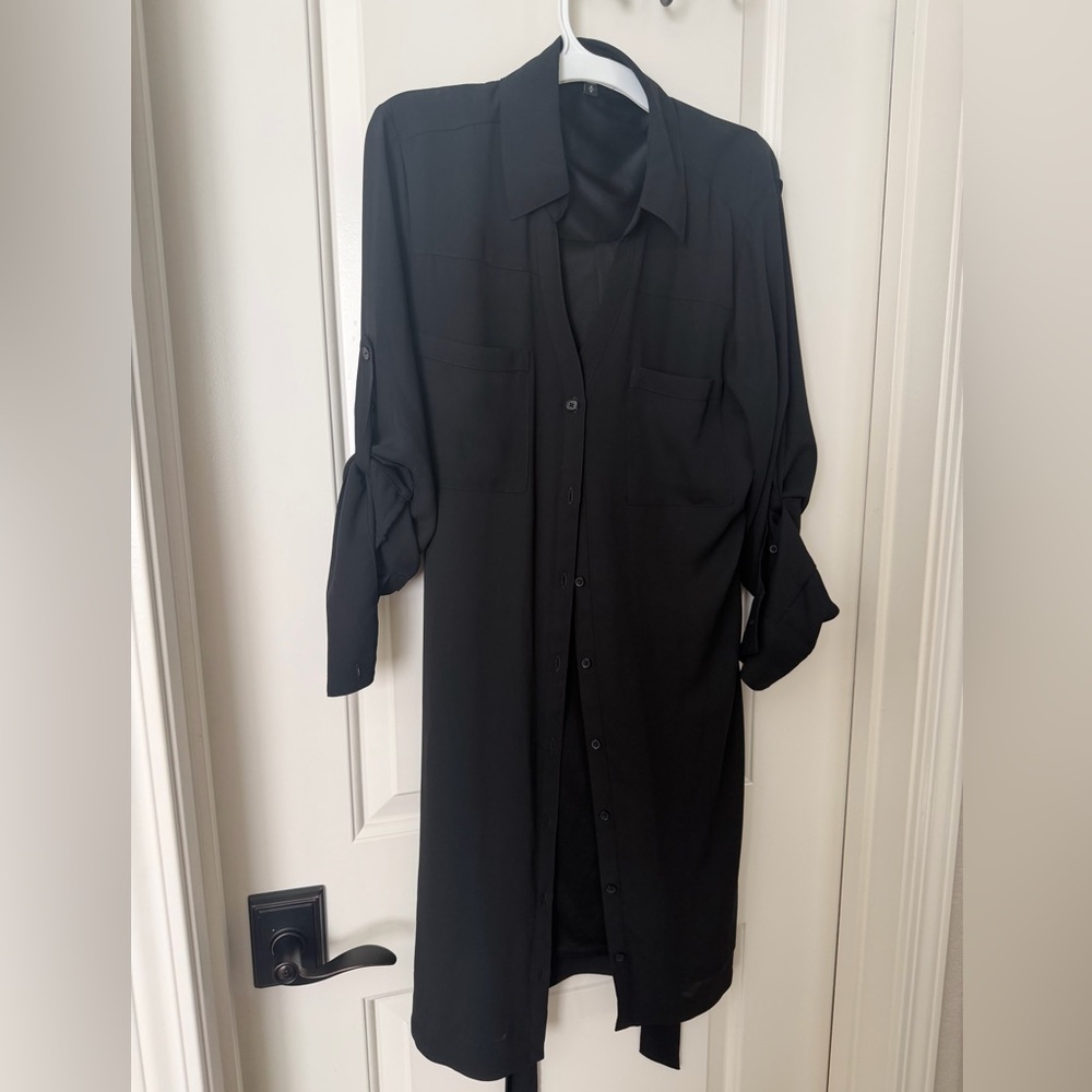 Express Black Long Sleeve Button-Down Dress